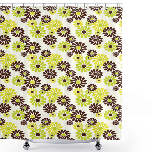 Vibrant Floral Hippie: Geometric Design in Chestnut Brown, Apple Green, and Cream Shower Curtain