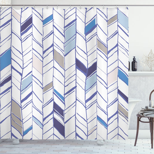 Boho Zigzag Sketchy Line Chevron Design in Violet Blue, White, and Taupe Shower Curtain