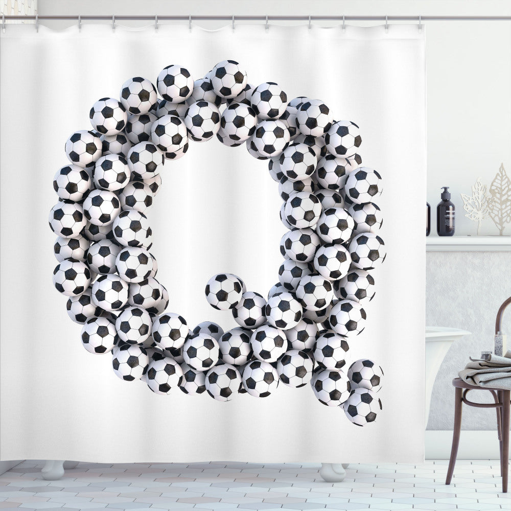 Bold and Creative Sport-inspired Design: Letter Q-themed White and Black Shower Curtain