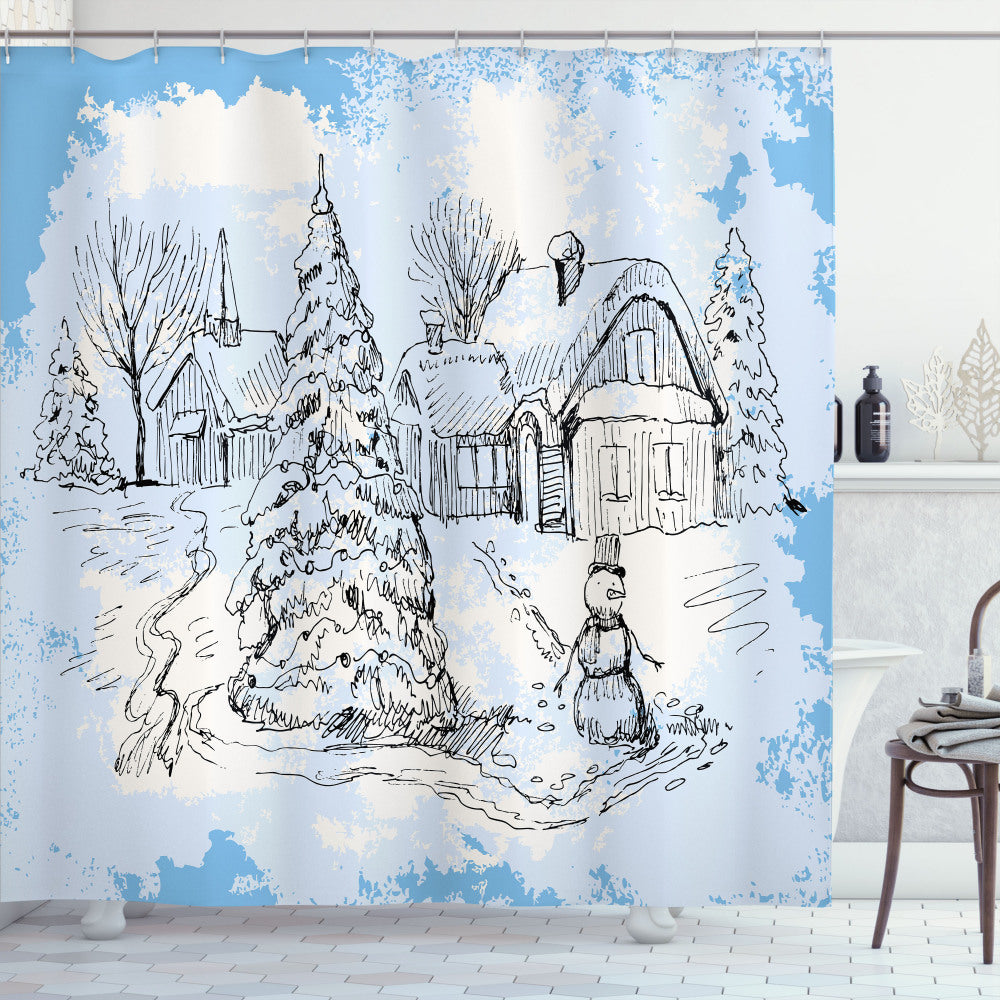 Chilly and Snowy Sketch of Heike Shower Curtain Scene