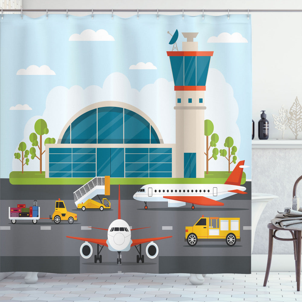 Airport Cartoon Elements - Multicolor Shower Curtain Design