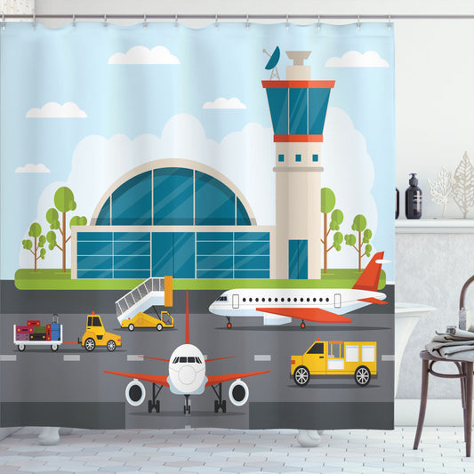 Airport Cartoon Elements - Multicolor Shower Curtain Design