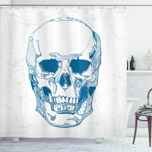 White and Blue Skull Science Elements Shower Curtain - A Unique Bathroom Accessory