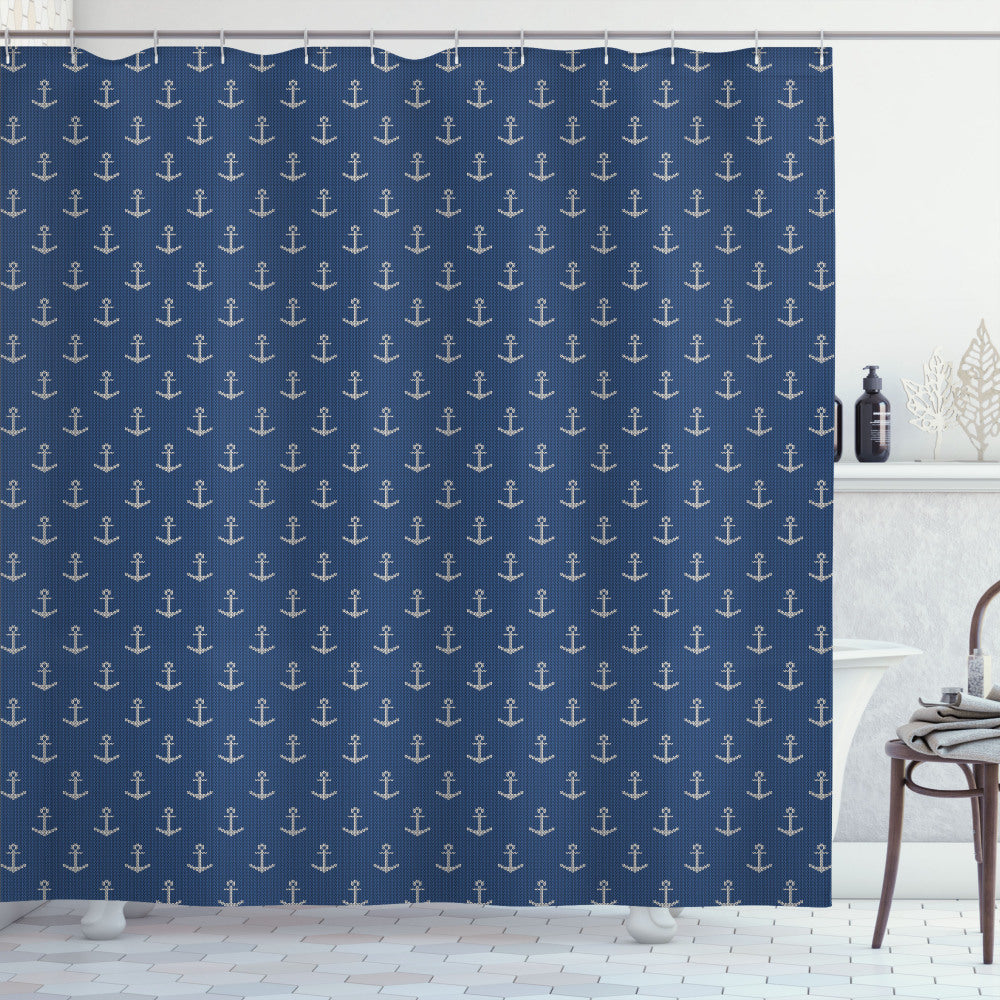 Anchor, White, and Blue Nordic Winter Hipster Shower Curtain