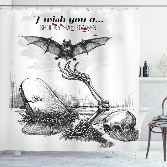 White and Black Halloween Skull Zombie Shower Curtain