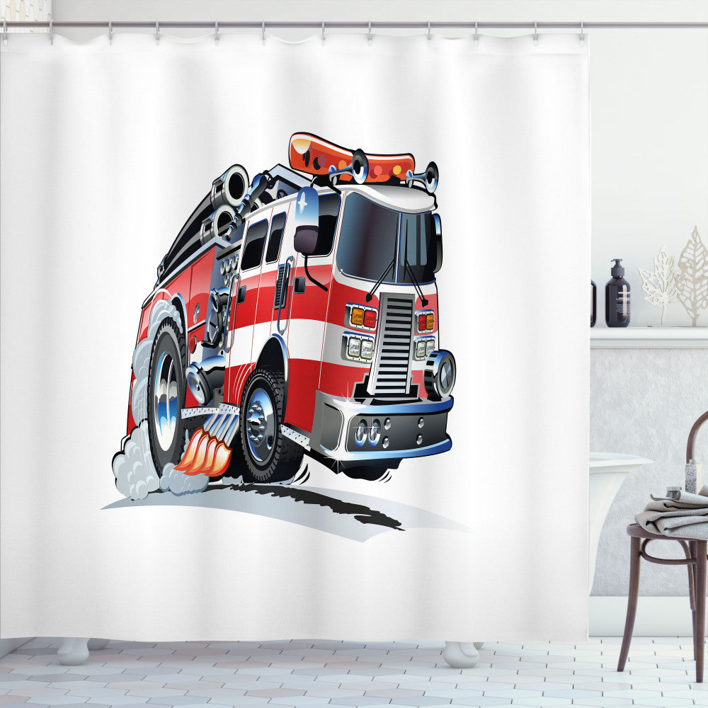 Baby Blue and Scarlet Fire Department Truck Bath Curtain: Product Optimization