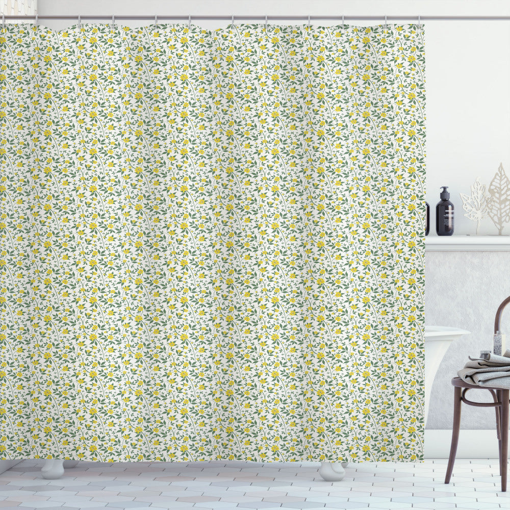 Vibrant Country Flower Shower Curtain in Yellow, Cream, and Green