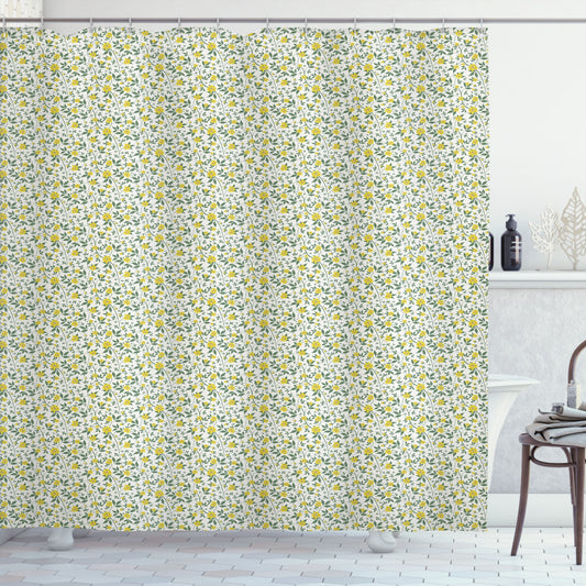 Vibrant Country Flower Shower Curtain in Yellow, Cream, and Green