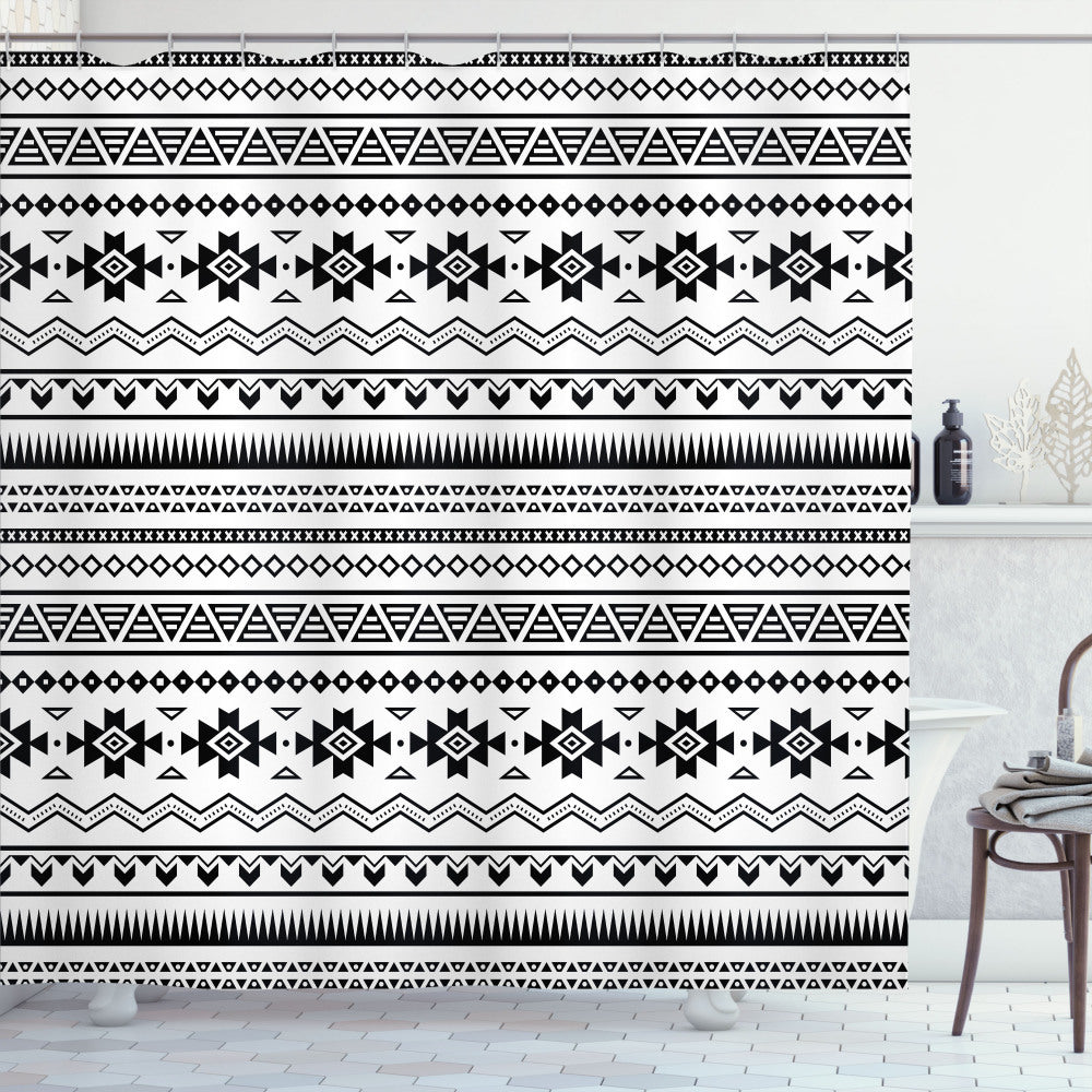 American Folkloric Tribal White and Black Shower Curtain