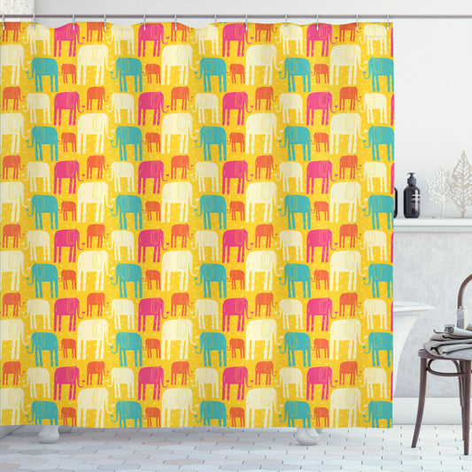 Vibrant Elephant Doodle Multicolor Shower Curtain