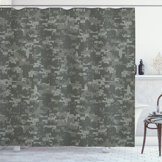 Camouflaged Army Green and Sage Green Dark Forest Conceal Shower Curtain