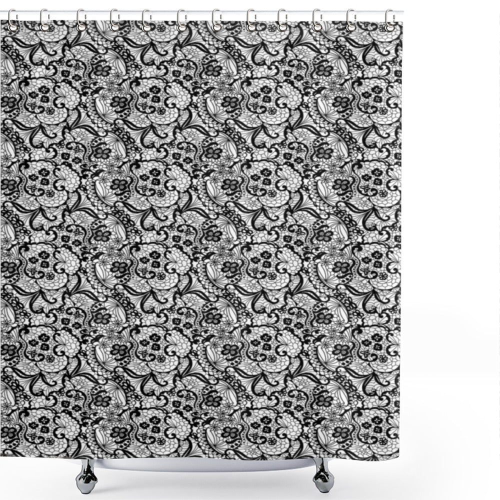 Whimsical Spring Romance: Gothic White and Black Shower Curtain