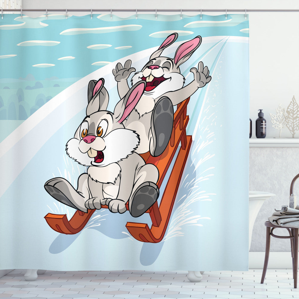 Winter Wooden Sled Cartoon Custom Shower Curtains