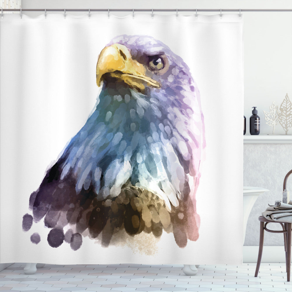 Birds of Prey: Multicolor Watercolor Bald Eagle Shower Curtain