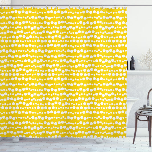 Yellow and White Doodle Circles Shower Curtain: Earth Yellow and White Design