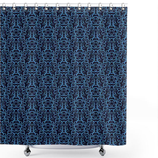 Abstract Indigo and Azure Blue Classic Curved Branch Shower Curtain