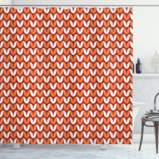 Abstract Nordic Style Petal Pattern Shower Curtain in Burnt Sienna, Rust, and White Shades