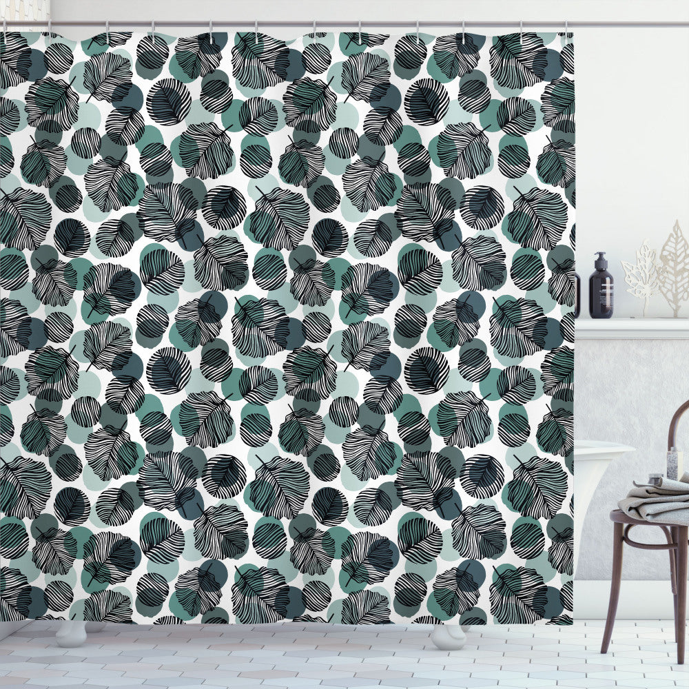 Abstract Dots Foliage Shower Curtain in Leaves, Pale Green, Slate Blue, and Black