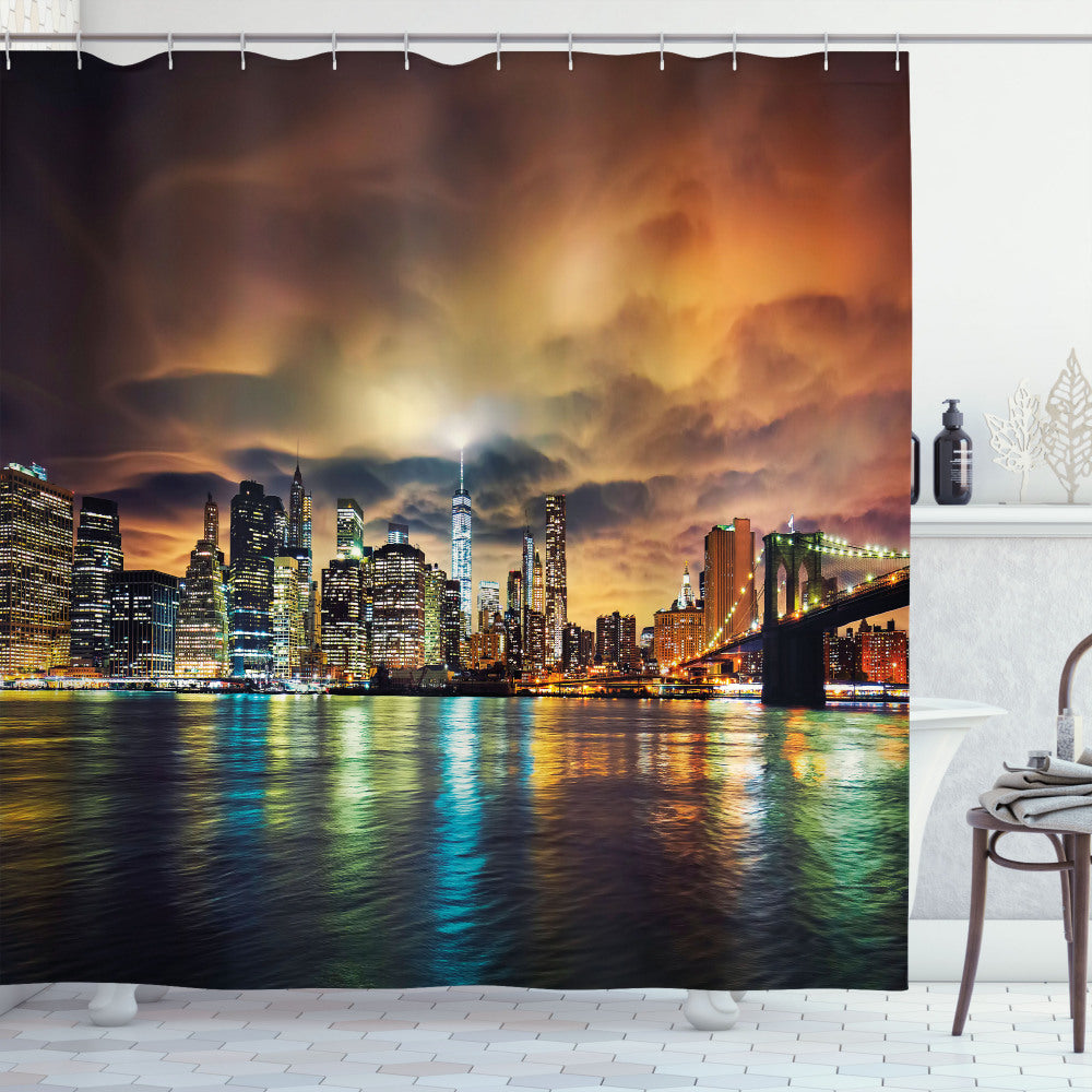 Cityscape Dreams: Multicolor Fantasy Sky NYC Sunset Shower Curtain