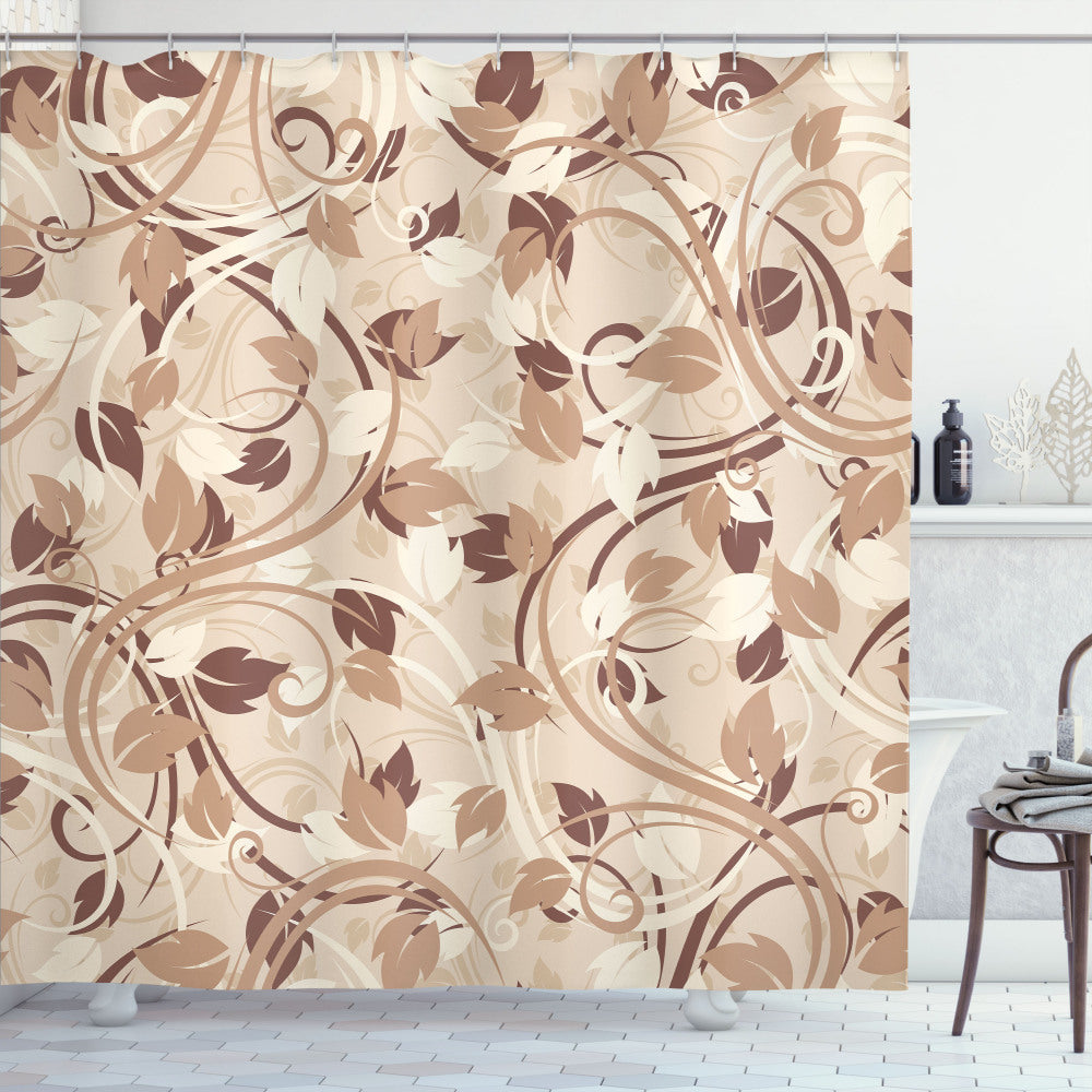 Autumn Leaves Branch Shower Curtain in Ivory, Umber, Cocoa, and Cream