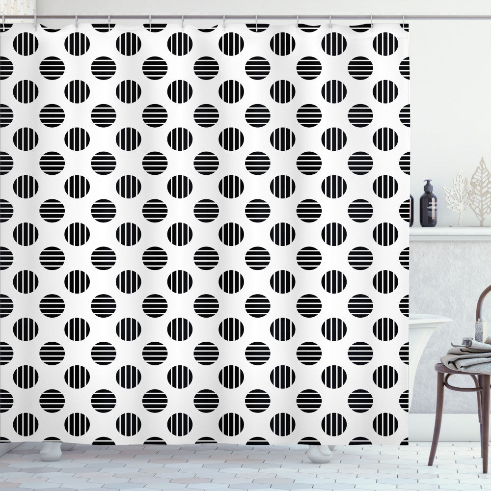 Abstract Fusion: Modern Circles Shower Curtain in Charcoal Grey and White