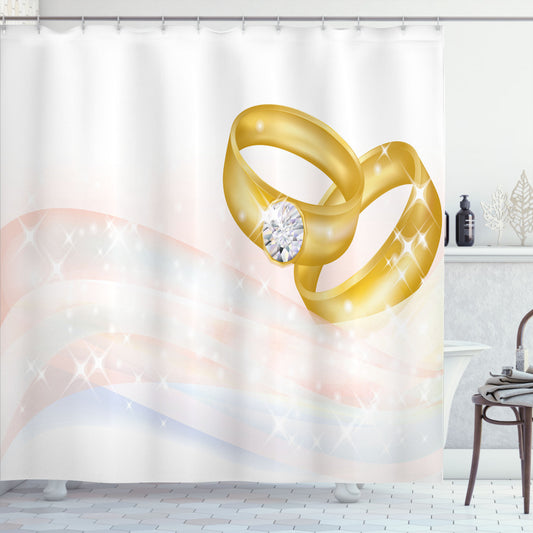 Abstract Wedding Rings in Baby Blue, Pale Pink, and Yellow: Shower Curtain Beauty