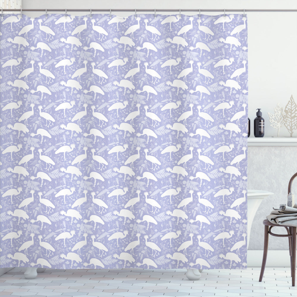 White Crowned Cranes Safari Lavender Blue White Shower Curtain