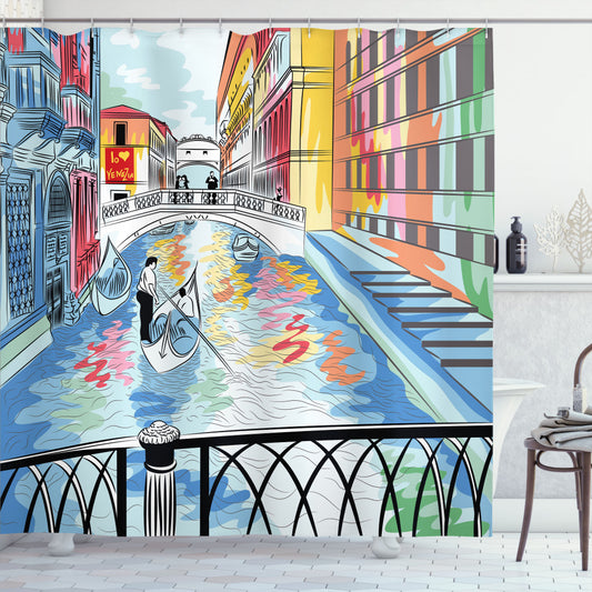 Venice-inspired Multicolor Sketch Bridge Shower Curtain