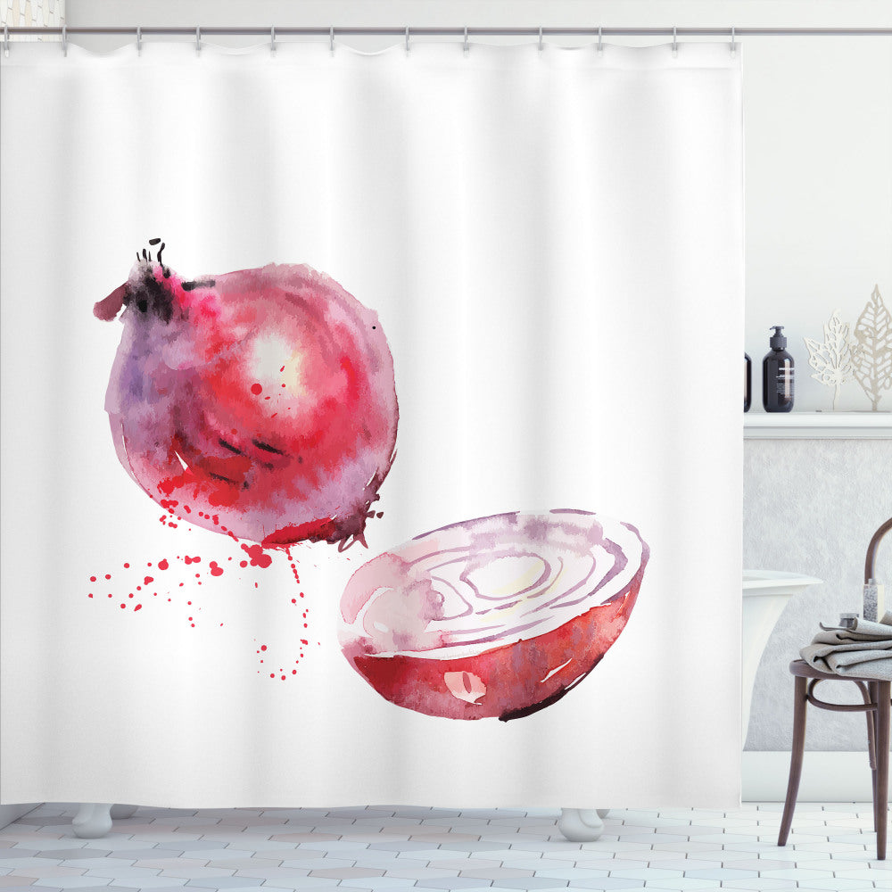 Vegetable Art Inspires with Onion Watercolor, Dried Rose, and Red Bath Curtain