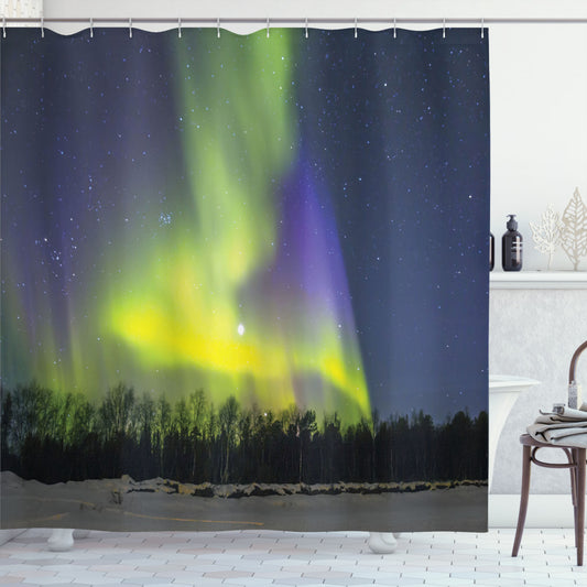 Alaska's Multicolored Aurora Borealis Forest Shower Curtain