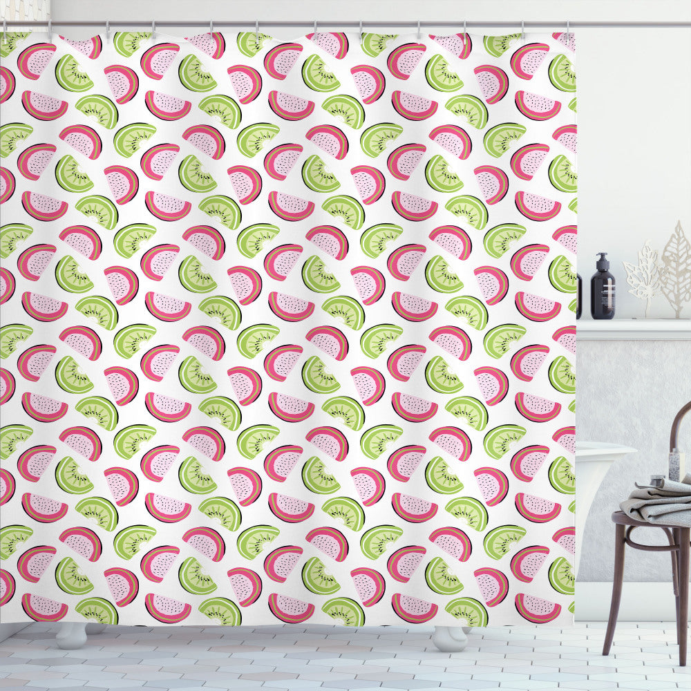 Abstract Fusion of Kiwi and Watermelon: Melon-Inspired Baby Pink and Apple Green Shower Curtain