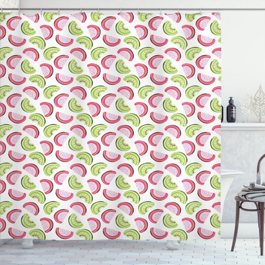 Abstract Fusion of Kiwi and Watermelon: Melon-Inspired Baby Pink and Apple Green Shower Curtain