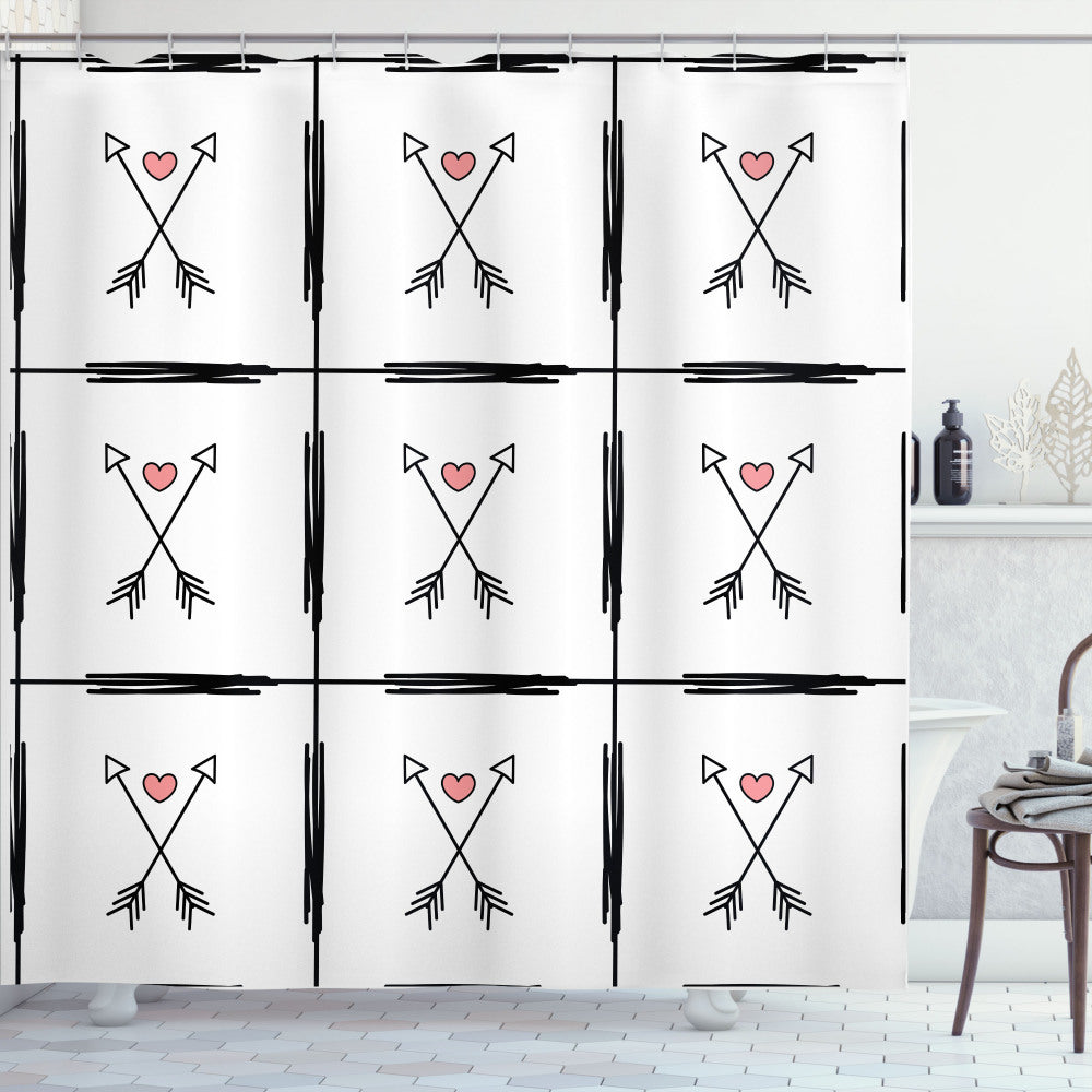 Arrow Hearts Pattern White, Black, and Pink Shower Curtain