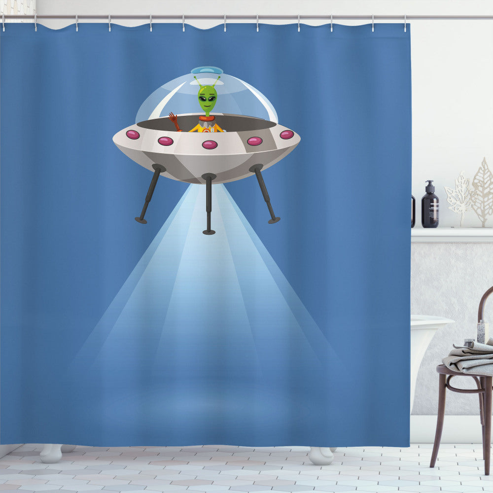 Alien-Inspired Spaceship Extraterrestrial Dark Violet Multicolor Shower Curtain