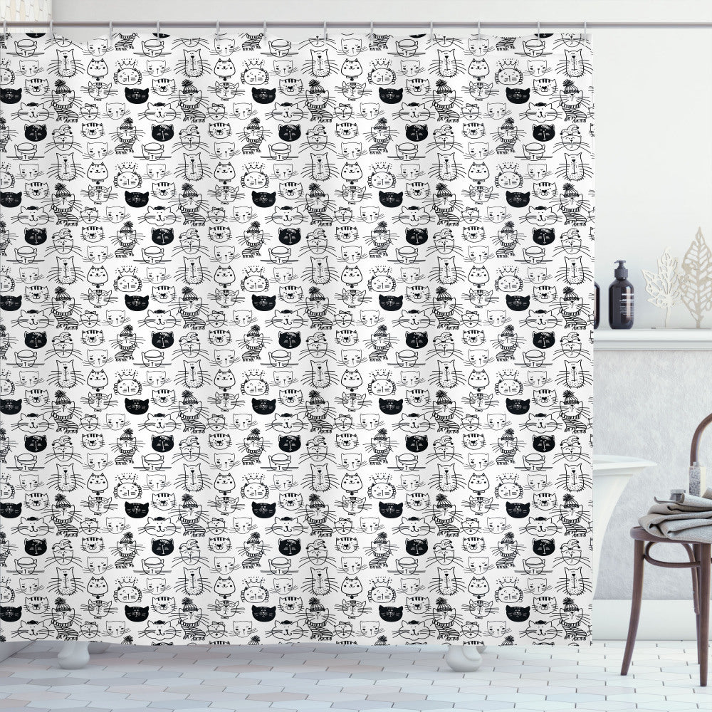 Black and White Doodle Cats Hipster Comic Shower Curtain: A Purr-fectly Unique Bathroom Upgrade