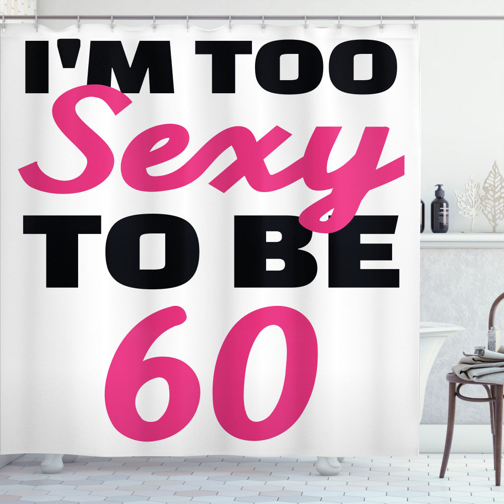 60th Birthday Celebration: Hot Pink and Black Theme Typography Shower Curtain