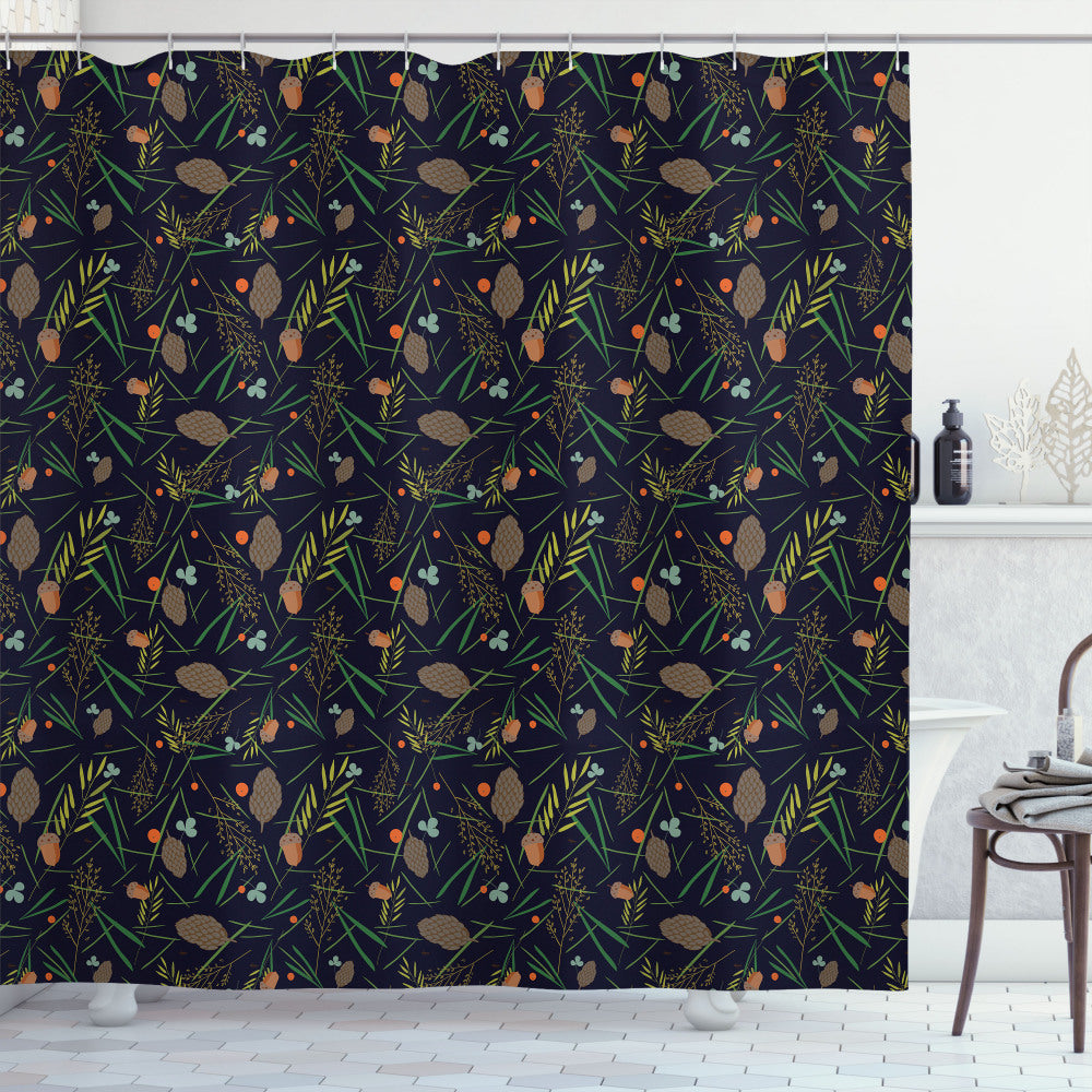 Botanical Forest Fir Leaf Pine Cone Multicolor Shower Curtain