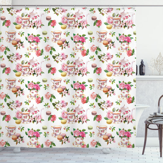 Vintage Multicolor Antique Teapot-Inspired Shower Curtain