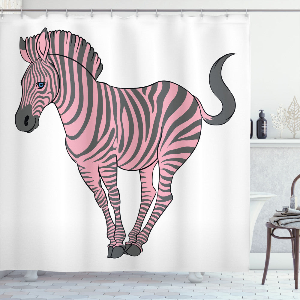 Baby Animal Wildlife Inspired Bath Curtain in Pink Zebra and Pale Pink Dimgrey