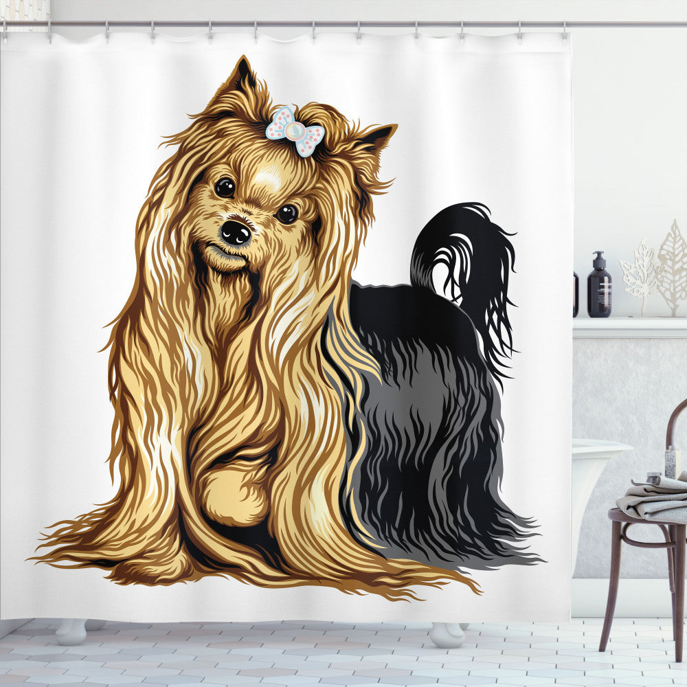 Yorkie Mustard and Black Long-Haired Domestic Pet Patterned Shower Curtain - Optimal Title Rewrite