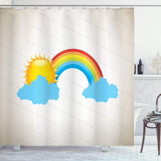 Vintage Rainbow Sun over Clouds Multicolor Shower Curtain