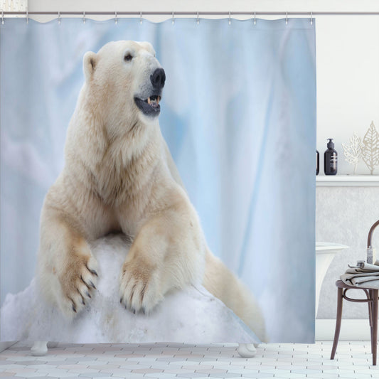 Zoo-inspired Pale Blue and Cream White Polar Bear on Ice Shower Curtain