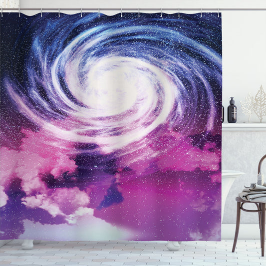 Universe-themed Dark Magenta and Multicolor Cosmic Swirling Pattern Shower Curtain