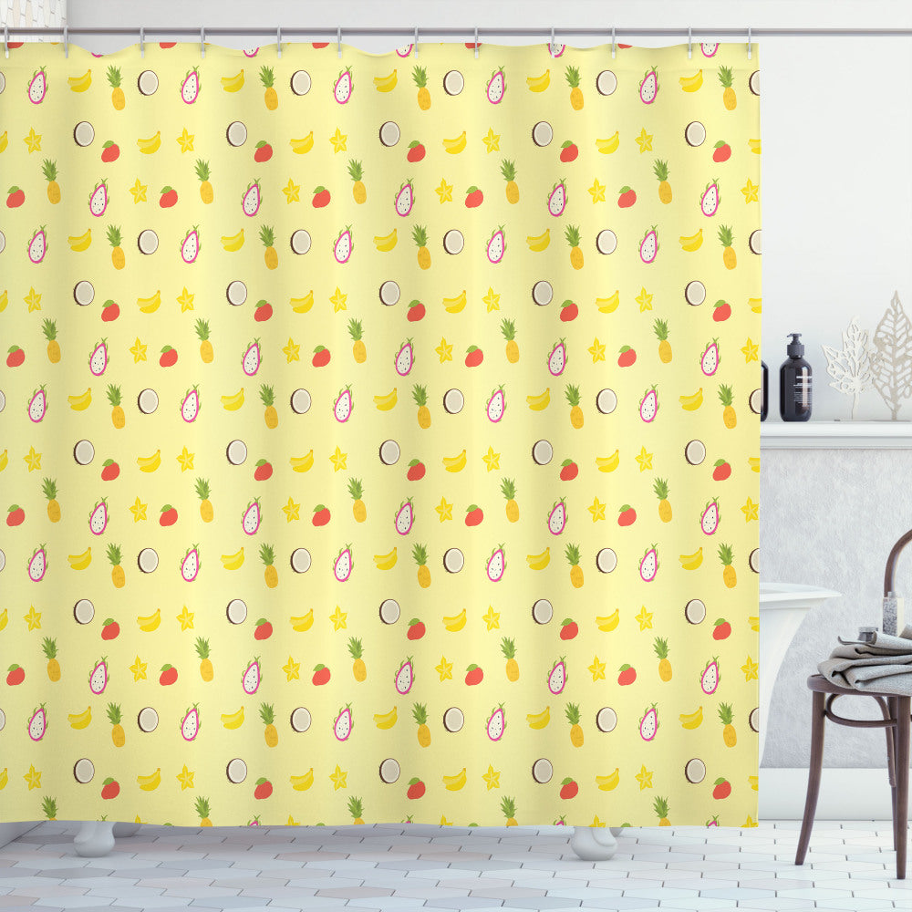 Tropical Fusion: Pineapple Banana Coconut Multicolor Shower Curtain