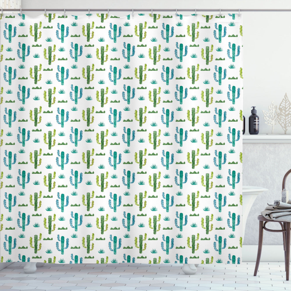 Cactus and Herbs Watercolor Shower Curtain - Multicolor Design