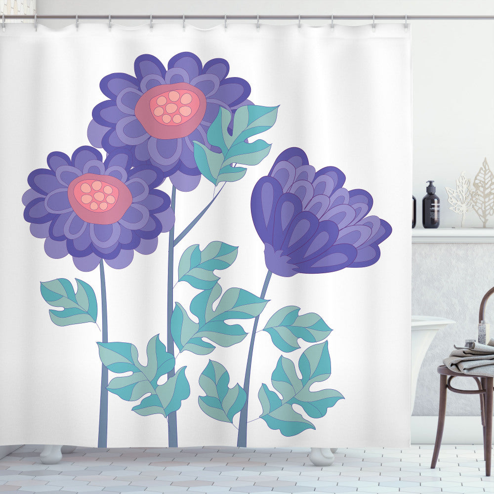 Aster, Seafoam, Violet, and Coral Ornamental Flower Bouquet Shower Curtain