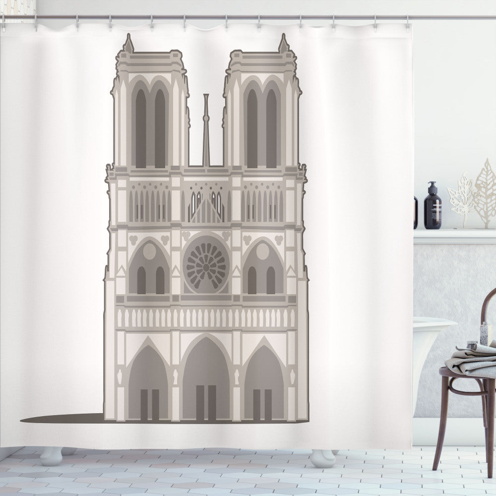 Taupe and Pale Eggshell Notre Dame de Paris Shower Curtain by Sole Image Art