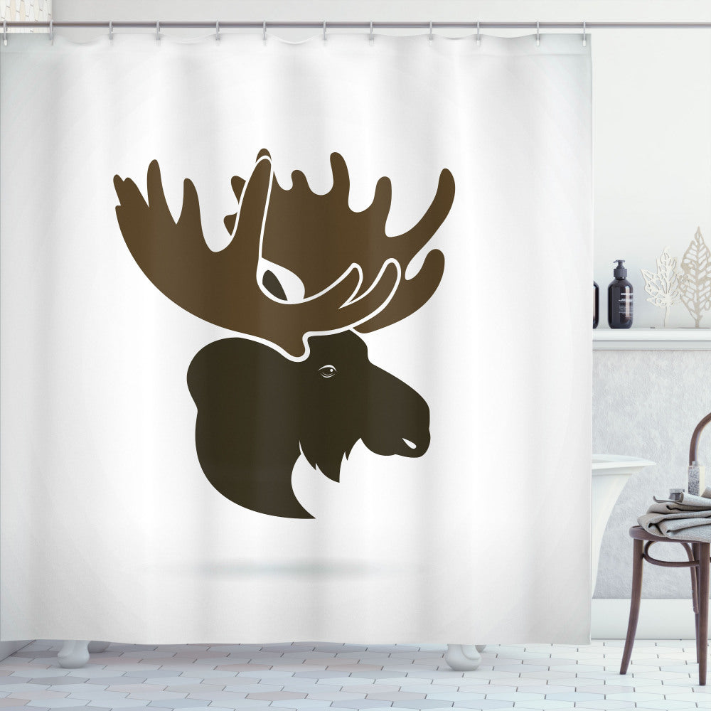 Canadian Deer Head Moose and Army Green Bath Curtain in Green Brown Color