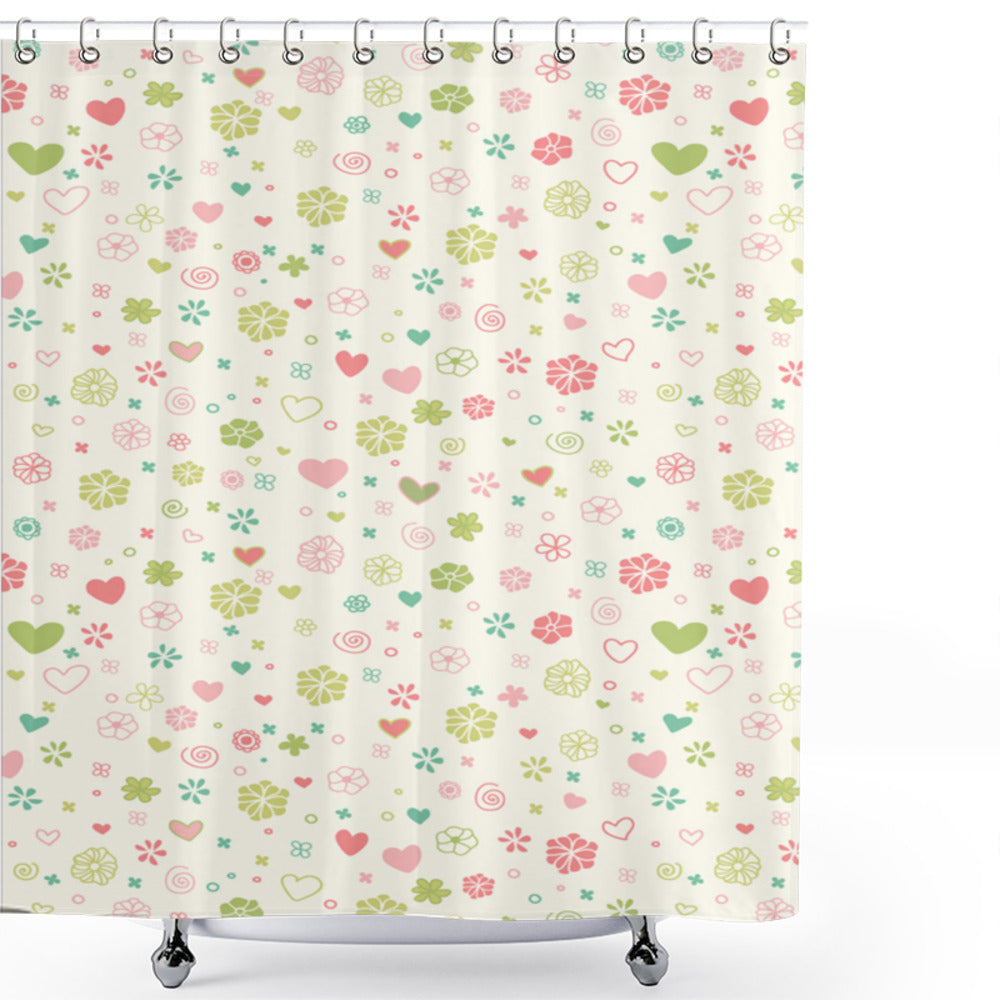 Baby Pink and Mint Green Romantic Blooming Flowers Shower Curtain