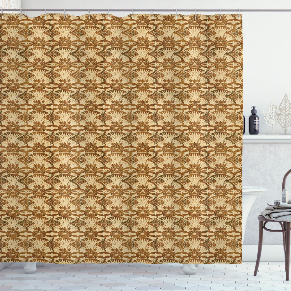 Vintage Caramel and Beige Antique Flower Pattern Shower Curtain